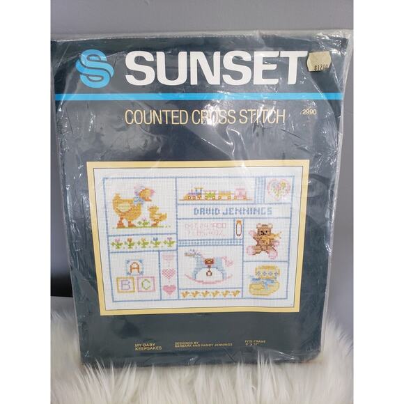 Vintage Sunset Counted Cross Stitch Dimensions BABY KEEPSAKE NURSERY NEWBORN - Picture 1 of 5